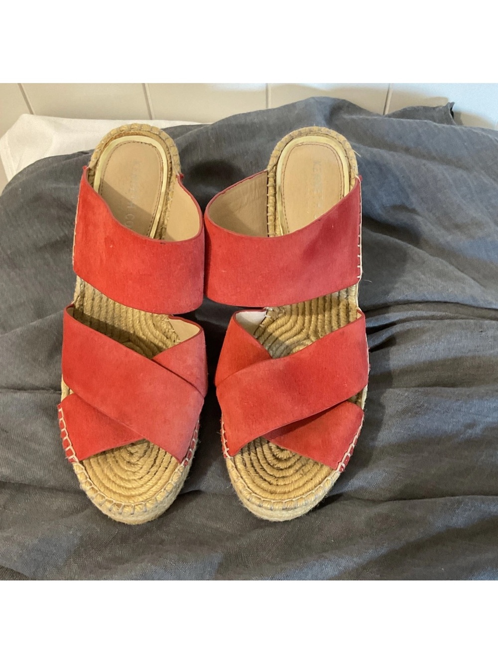 Kenneth Cole Coral  Suede Crisscross Espadrille Wedge Sandals